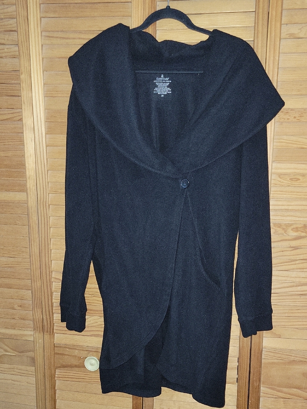 Cuddl Duds Black Shawl Collar Wrap Sweater Cozy Stretch Pockets Cardigan Size 2X